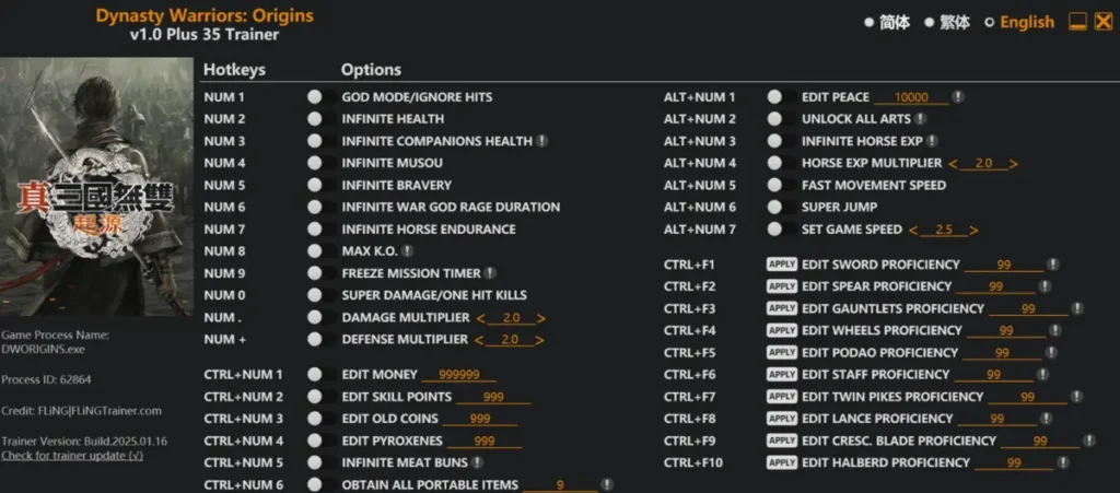 dynasty warriors origins trainer mod mods